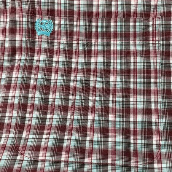 Cinch Performance Shirt Men's Large Red Green Plaid Western Monogram - Picture 3 of 6